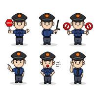 Set of cute kids with police costume mascot design vector