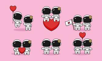 Cute of couple astronaut fall in love vector