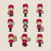 Set of cute deliveryman postman mascot design vector