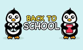 Cute penguin in back to school banner design vector