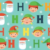 Christmas seamless pattern with Santa elves and snowflakes on blue background vector