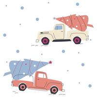 Trucks with Christmas trees for the holiday vector