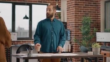 Business people greeting with handshake at startup office video