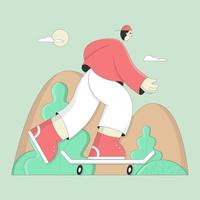 Vector graphic illustration of a man riding a skateboard for web, business or landing page
