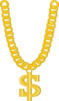 thug life gangsta bling cadena. símbolo de dólar de oro en cadena de oro collar de estilo hip hop rap de vector. dinero americano y ilustración de lujo financiero aislado vector plano.