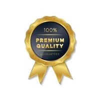 hundred percent premium quality guaranteed label or golden badge with ribbon vector