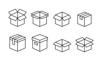 Outlined icon set of opened box. Suitable for design element of industrial object, cargo, and delivery packaging. vector