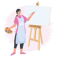 Woman artist painting shadow canvas vector