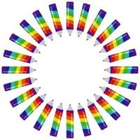 Round rainbow pencil frame, decorative element of creative seven color elements vector