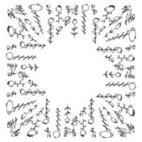 Doodle flower square frame with leaves, cute delicate plant elements grouped in a rectangle shape vector