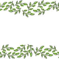 Doodle leaf contour horizontal borders with green silhouette, divider or decorative element for design of invitations, cards, etc. vector