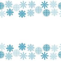 Horizontal borders of gentle blue snowflakes of various shapes, abstract frosty motifs for winter design vector