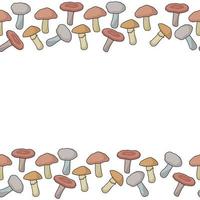 Bordes horizontales de hongos comestibles de varios tipos, elementos naturales de otoño para el diseño. vector