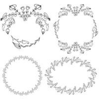 Set of four round paperwork with doodle flowers, floral motifs for invitations, cards, etc. vector