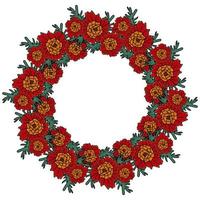 A wreath of marigolds, bright autumn red-orange flowers in the form of a round frame, memorable flowers for the holiday vector