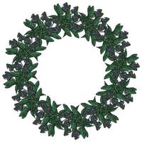 Herbal wreath with purple small flowers and juicy green moldings, decorative round frame of flowering twigs vector