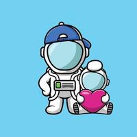 Cute Astronaut With Baby Astronaut Cartoon Vector Icon Illustration