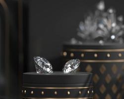 Diamantes redondos colocados en la representación 3d del enfoque suave del fondo negro foto