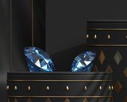 diamantes azules colocados en la representación 3d del fondo negro