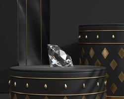 Diamante redondo colocado sobre fondo negro Representación 3d