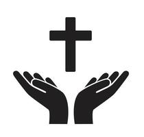 rezando mano sosteniendo una cruz cristiana. ilustración vectorial vector