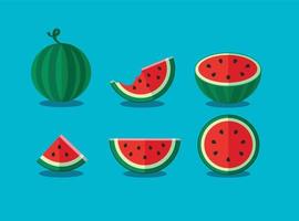 set of whole and slices watermelon. vector illustration