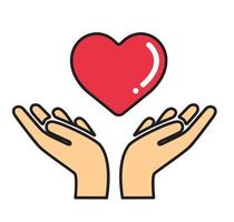 hands holding heart icon. simple outline hands holding heart vector