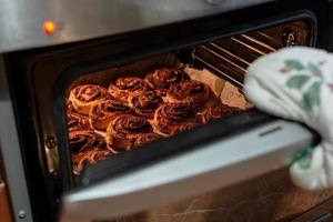 Cinnabons in the oven. photo