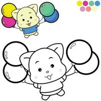 lindo perrito volando con globos para colorear página. ilustración del tema de los niños