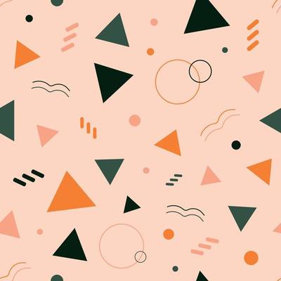 Seamless pattern with different geometric figures. Shades of orange and green