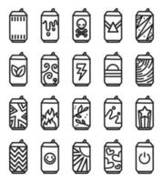conjunto de latas de refresco de icono de contorno con estilo de dibujos animados. vector