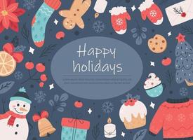 Happy holidays greeting card. Merry Christmas, Happy New Year. vector