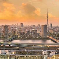 horizonte de la ciudad de tokio al atardecer foto