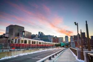 Boston downtown skyline at sunset in Massachusetts photo