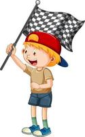 A boy holding checkered pattern flag vector