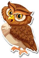 Brown owl bird cartoon character sticker vector