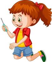 A girl holding a screwdriver on white background vector