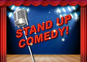 Stand up comedy banner con micrófono vintage vector