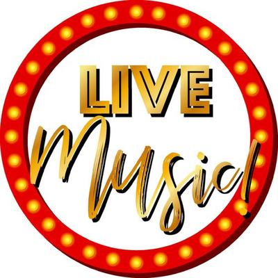 Live Music logo design with red light circle frame
