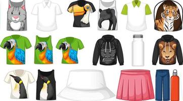 conjunto de diferentes camisetas y accesorios con estampados de animales. vector