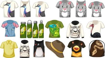 Set of different shirts and accessories with animal patterns vector