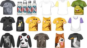 conjunto de diferentes camisetas y accesorios con estampados de animales. vector