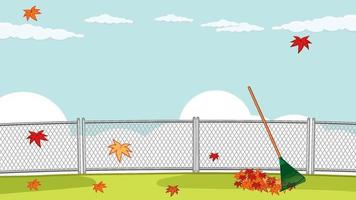 Thumbnail design with autumn leaves and rake vector