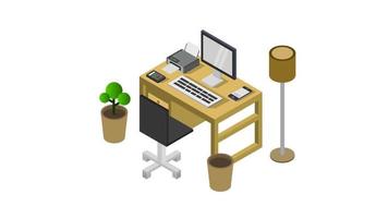 Office desks illustrated on a background video