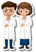 Scientist couple kids cartoon character sticker vector