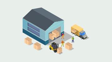 Isometric warehouse illustrated on a background