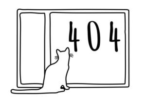 maquetación de diseño para la página de error 404 no encontrada con la silueta de un gato en el fondo de una ventana vector