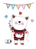 colección feliz día de san valentín con lindos gatos. diseña un estilo doodle con temática de san valentín vector