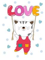 colección feliz día de san valentín con lindos gatos. diseña un estilo doodle con temática de san valentín vector