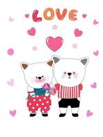 Collection Happy Valentine's Day with cute cats. Design a Valentine-themed doodle style